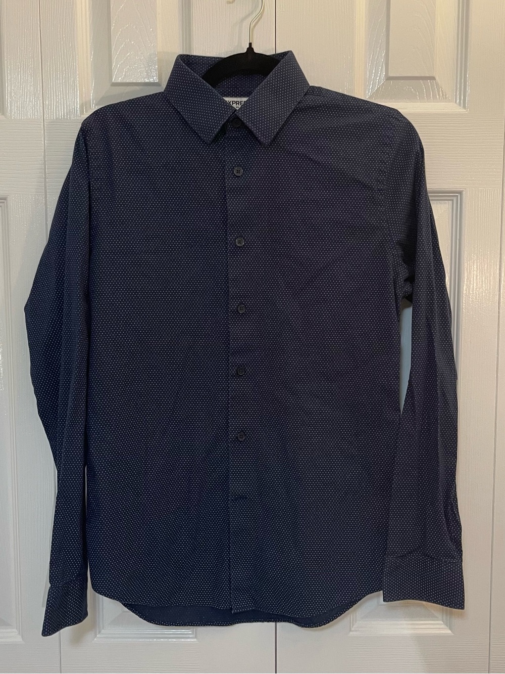 Navy Micro-Pattern Long-Sleeve Men's Shirt - Casual & Smart
